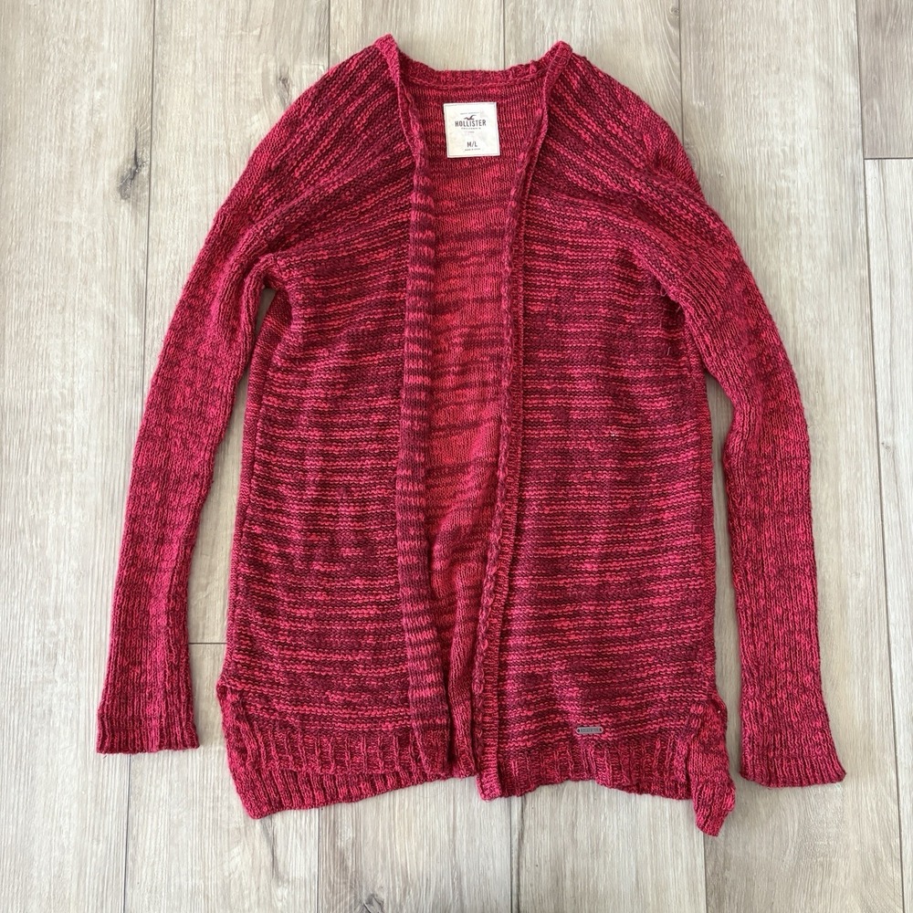 Hollister‎ Women's Size M/L Red Open Front Long Sleeve Cardigan Sweater